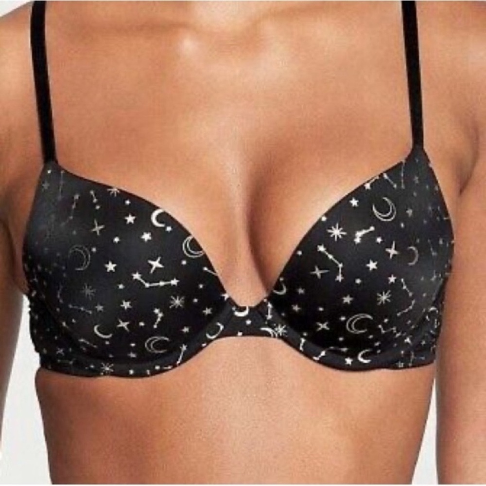 Victoria’s Secret Pink Wear Everywhere Push-Up Bra Black Silver Star 34D